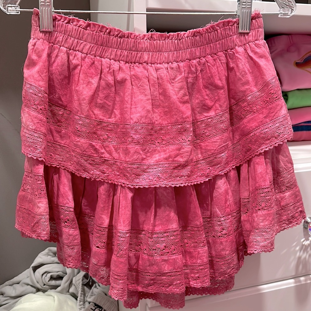 Love shack fancy ruffle mini skirt pink